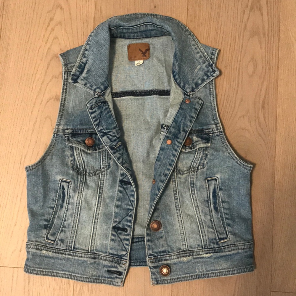 Lightly Distressed Medium Wash Jean Vest